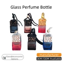 Diffuseur de parfum pour voiture vide 5ml 8ml 10ml, flacon carré avec bouchon or, argent, noir, pendentif désodorisant suspendu en verre sérigraphié