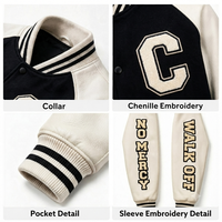 Blouson universitaire en laine noire avec manches en cuir PU, broderie plate en chenille WALK OFF, style baseball, col montant, hiver, OEM