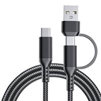 Câble de charge rapide tressé en nylon avec conducteur en cuivre pur USB-A vers Type-C 2-en-1 PD Type-C pour iPhone 17/16/15/14