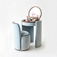 Chaise de coiffeuse rembourrée et chaise ronde à plateau rabattable, ensemble coiffeuse avec miroir pliable et tabouret pour petit appartement