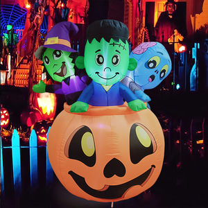 Décorations d'Halloween gonflables lumineuses à LED pour l'extérieur : Citrouille, Sorcière Verte et Monstre – Idéales pour les fêtes transfrontalières - Product Image 1