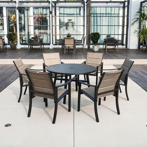 ชุดโต๊ะอาหารทันสมัย 7 ชิ้น รุ่นใหม่ล่าสุด เก้าอี้บุเบาะและโต๊ะอลูมิเนียม สำหรับห้องครัว โรงแรม วิลล่า ลานบ้าน เฟอร์นิเจอร์กลางแจ้ง - Product Image 1