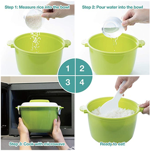 Household Microwave Rice Steamer Food Grade Plastic Rice Cooker Pot With Lock Lid <b>Spoon</b> <b>Measuring</b> Cup For Daily Rice Making - Product Image 3