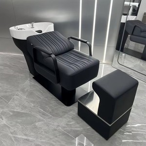 Lit de lavage de cheveux semi-inclinable haut de gamme équipé d'un lavabo en céramique, chaise de lavage de cheveux pour salons de coiffure et instituts de beauté - Product Image 1