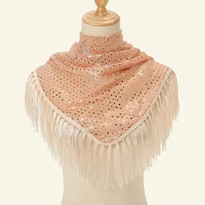 HZW-24030 new fringe women's party scarf fashion wear with multi-purpose Pearl triangular bandana