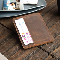 Dompet Kartu Bisnis Kulit Sapi Crazy Horse Vintage OEM ODM Stok Asli Tempat Kartu Kulit Asli untuk Kartu Bank, Belanja, dan Kredit