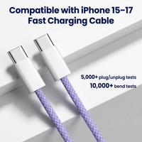 Cable de Carga Rápida USB-C Trenzado PD 60W/100W, Conductor de Cobre Puro, Revestimiento de Nailon, Transferencia de Datos de 480Mbps, Compatible con iPhone 15 y Android, FCC/CE