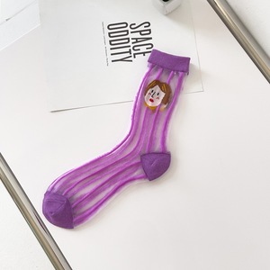 Calcetines de media pantorrilla de seda de cristal para mujer, con ilustraciones de dibujos animados, para primavera y verano - Product Image 2