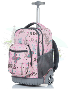 Sac à dos unisexe en polyester Oxford avec fermeture éclair, bretelles courbées et poignée télescopique pour élèves du primaire (CP-CM2) – <span class=keywords><strong>Paris</strong></span> - Product Image 1