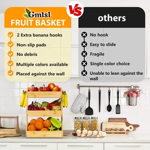 Cesto di frutta di bambù con 2 appendiabiti <span class=keywords><strong>a</strong></span> Banana di bambù di grande capacità porta frutta <span class=keywords><strong>a</strong></span> 3 livelli per bancone cucina - Product Image 6