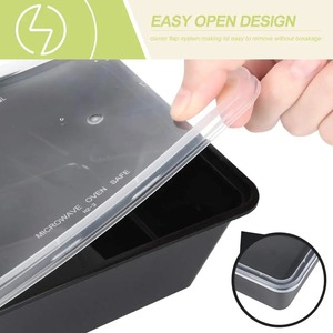 Contenants alimentaires jetables en plastique noirs, boîtes à emporter avec couvercles pour salades et sandwichs, idéales pour le stockage au réfrigérateur. - Product Image 2