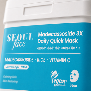 Masque facial en feuille quotidien rapide Seoul Face Madecassoside 3X, 36 feuilles, masque en feuille végétalien, apaisant et réparateur pour la peau - Product Image 4