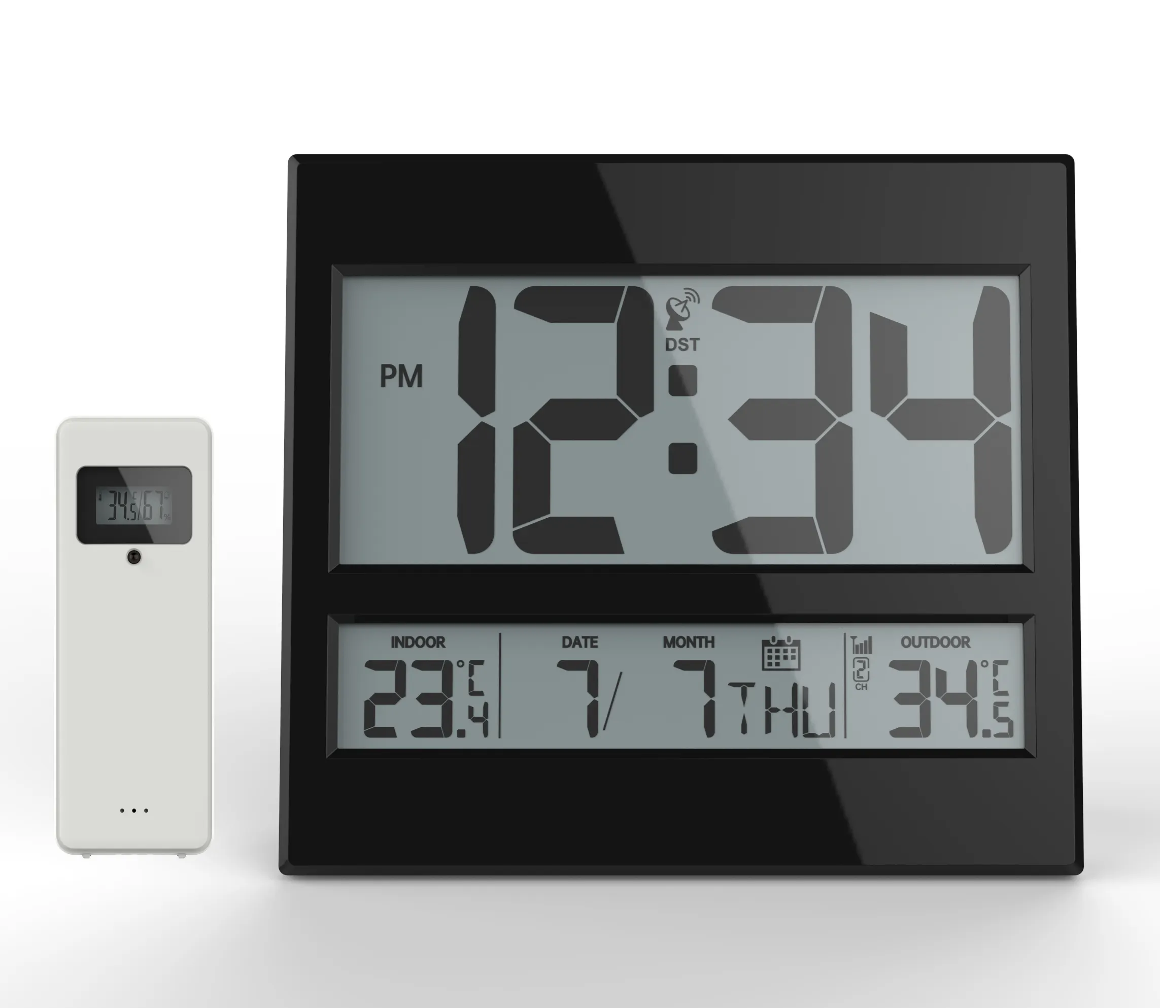 Youton 2023 New Large LCD Digital Wall Clock with Indoor Outdoor Temperature High Quality