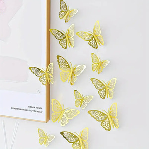 Autocollants muraux 3D effet métallique papillons en papier ajourés, imperméables, 12 pièces, décoration d'ambiance, aimants de réfrigérateur - Product Image 3