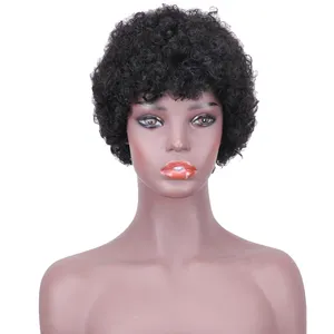 アフリカアメリカの女性のための熱い販売の安い黒の自然な髪の短いアフロキンキーカーリー人間の髪のかつら