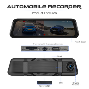 Podofo 9.66'' 1080P Dual Lens IPS Touch Screen DashCam Rearview Mirror Dashcam Loop Recording Night Vision Wholesale - Product Image 4