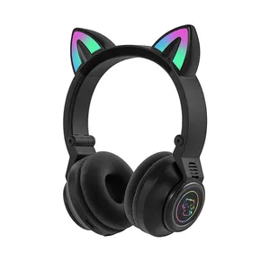 热卖STN-26彩色时尚猫耳发光二极管Rgb无线耳机儿童熊猫女童耳机
