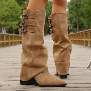 Nuovi Stivali Alti Invernali da Donna in <span class=keywords><strong>Camoscio</strong></span> con Tacco Alto a <span class=keywords><strong>Zeppa</strong></span> in Stile Europeo e Americano - Product Image 3