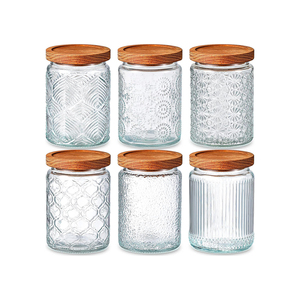 Factory Borosilicate Glass Spice <b>Jar</b> Frosted Glass Food <b>Storage</b> Container <b>Jar</b> With Airtight Acacia Lid <b>for</b> <b>Kitchen</b> Spice Srorage - Product Image 1