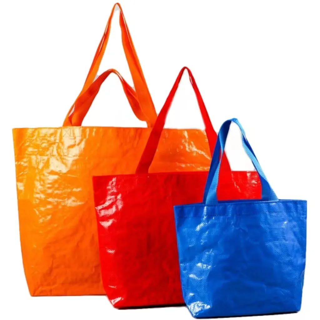 さまざまな色のカスタマイズされたロゴとサイズの卸売PP大型織り女性用トートハンドバッグ