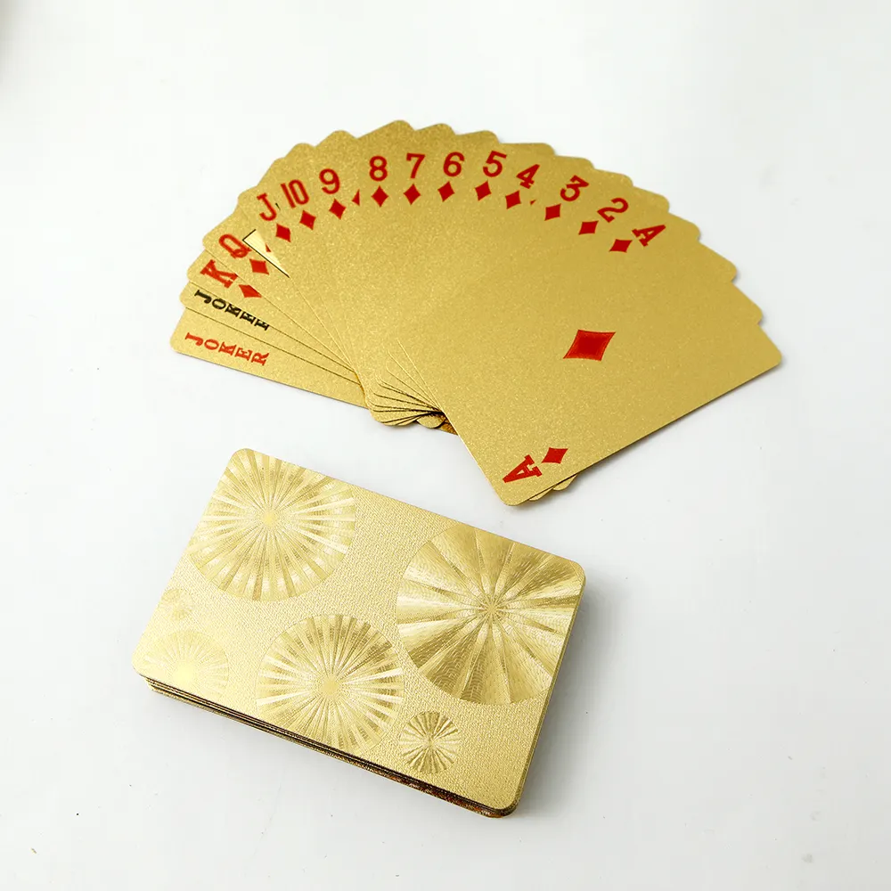 2022 Newest Designed Gold Foil Playing Cards Personalized PVC Plastic Waterproof Metal 24K Golden Foil Poker Cards