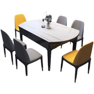 Italian Marble <b>Dining</b> <b>Table</b> Round <b>Extendable</b> Solid <b>Wood</b> For Home Small Apartment Simple <b>Dining</b> Room - Product Image 4