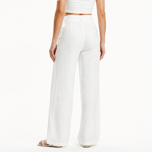 Pantaloni Casual da Donna Bianchi a Vita Media e Gamba Larga, in Misto <span class=keywords><strong>Lino</strong></span> e Viscosa, Traspiranti e Confortevoli, Modello Primaverile ODM - Product Image 4