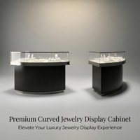 Vitrine de présentation de bijoux en acier inoxydable noir avec LED, luxueuse, moderne, écologique, verrouillable, en verre, pour boutique