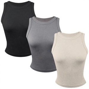 Camiseta sin mangas informal y transpirable para mujer Liu Ming, cuello redondo, tejido acanalado, estilo básico, para verano. - Product Image 3