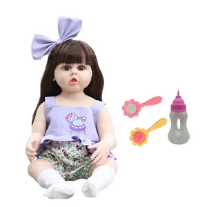 QS 인기있는 전체 큰 실리콘 바디 다시 태어난 인형 24 인치 신생아 아기 소녀 우는 재채기와 전기 현실적인 인형 장난감