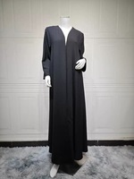 Robe longue ouverte noire à dos fleuri et perles, style cardigan, vêtement islamique Abaya Kaftan, manches chauve-souris, été, quotidien, personnalisable, en polyester