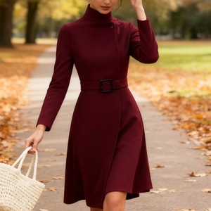 Robes décontractées élégantes pour femmes, à manches longues, col montant, ceinturées, pour l'automne/hiver, tendance - Product Image 4