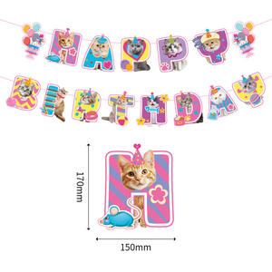 Bannière en papier pour fête d'<span class=keywords><strong>anniversaire</strong></span> sur le thème des chats avec des drapeaux en spirale rose - Product Image 2