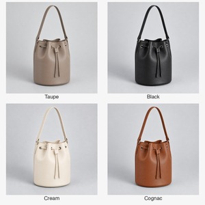 Bucket <b>Bag</b> Structured PU Leather Women Drawstring <b>Shoulder</b> <b>Bag</b> 20x22cm PVC Free Custom Logo - Product Image 5