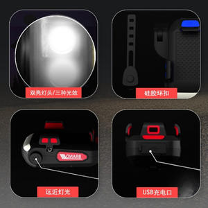 Luz Delantera para Bicicleta de Marca, LED Recargable, Resistente al Agua IP4, 4 Modos, Negro, Rojo, Azul, Plástico, con Puerto de Carga USB - Product Image 1