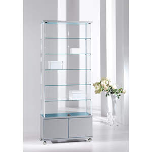 Vitrine encadrée en aluminium 95x39x220cm gris clair avec 5 étagères réglables et portes verrouillables - Product Image 1