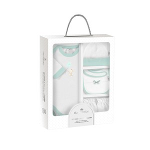 SET 5 PCS Vert 100% Coton MOD. CONEJITO COMETA Chapeau + corps + gants + bavoir pour nouveau-né moderne (0-6 mois) pour printemps - Product Image 1