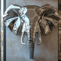 Statue de tête d'éléphant personnalisée en acier inoxydable avec relief en métal poli avec un style Feng Shui pour installation artistique