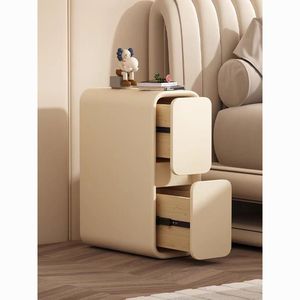 Cream Bedside <b>Table</b> Solid Wood Storage Nightstand Bedroom Minimalist Modern <b>Small</b> Ultra Narrow 20cm Gap - Product Image 3
