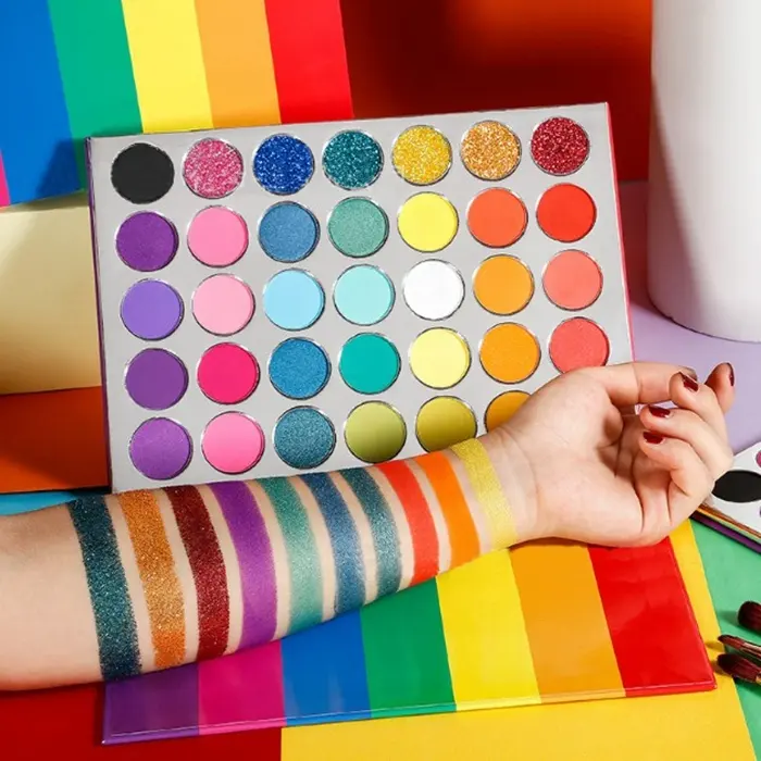 Großhandel Make-up Kosmetik Neue hohe Pigment 35 Farbe benutzer definierte Neon keine Marke Private Label Regenbogen Lidschatten-Palette