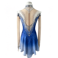 Robe de patinage artistique bleue et blanche, sans manches, en tissu maillé avec strass, pour enfants et adultes, compétition, performance sur glace