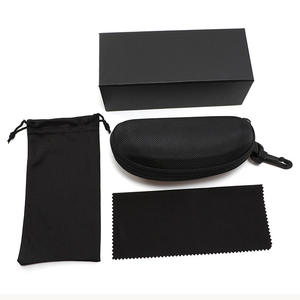 Estuche de cuero para gafas, rectangular, negro sólido, con caja y paño para almacenamiento y protección de gafas - Product Image 4