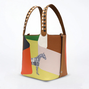 Yeni Patchwork deri renk blok 22cm at kafası boyalı sepet klasik başyapıt zengin renk tonu - Product Image 5