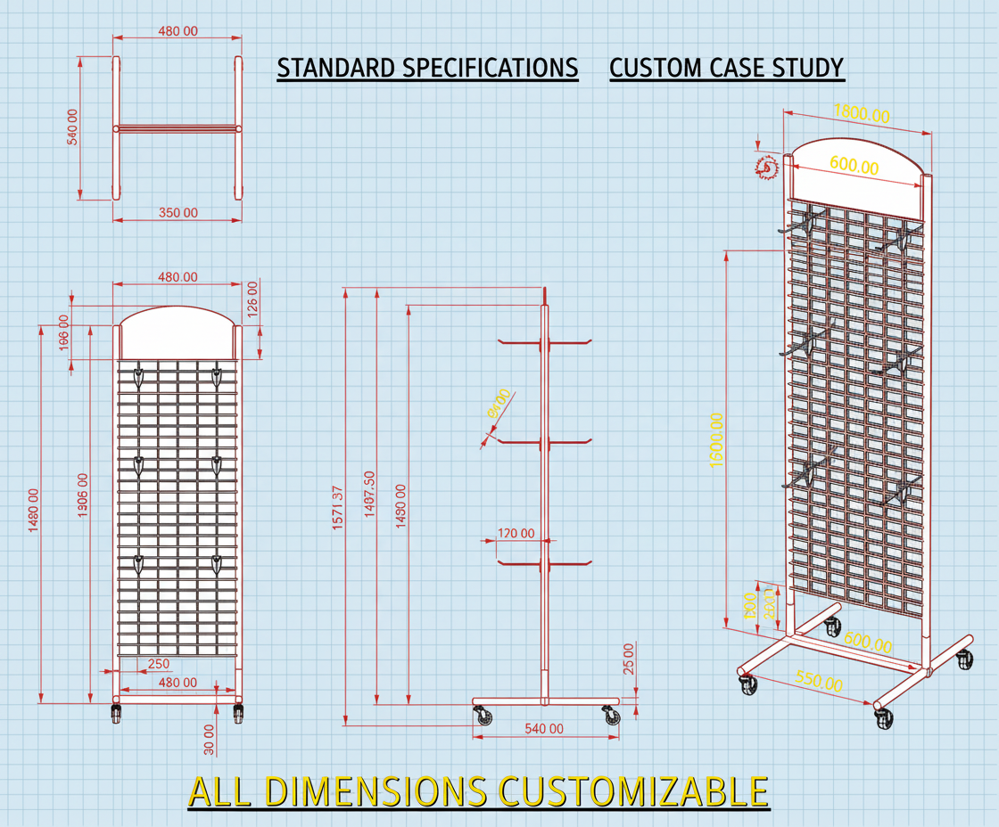 Custom Metal Grid Display Stand Tool Storage Power Strip Rack Organizer With Wheels for Retail — view 4