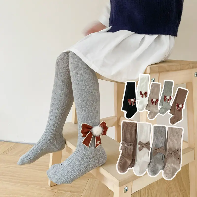Children Pantyhose Bow Baby Tights Spring Autumn Medium Thickness Combed Cotton Tights For Girls