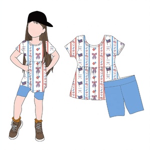 <span class=keywords><strong>Abbigliamento</strong></span> Personalizzato per Bambini per la Festa dell'Indipendenza, Set Due Pezzi con Abito Corto in Bambù e Pantaloncini <span class=keywords><strong>da</strong></span> Ciclismo per Bambine - Product Image 3