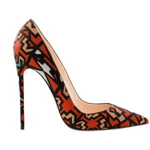 Size 45 Red Geometric Printed Korea Women High Heel Pointed Toe Dress <b>Shoes</b> 12cm Heels Pumps Ladies Stiletto - Product Image 5