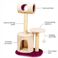 Arbre à chat stable en velours avec poteaux à gratter en sisal naturel, arbre à chat multi-niveaux en peluche pour salon