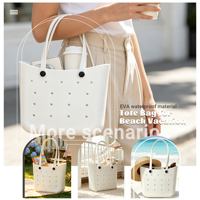 Bolso Tote Ligero de EVA Impermeable con Dos Asas, Parte Superior Abierta, Lavable, de Color Sólido, Versátil, con Dijes Aleatorios