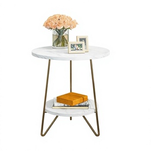 Mesa de Centro Moderna y Ecológica con Tapa de Mármol, Patas de Metal y Estante de Almacenamiento para Muebles de Sala - Product Image 1